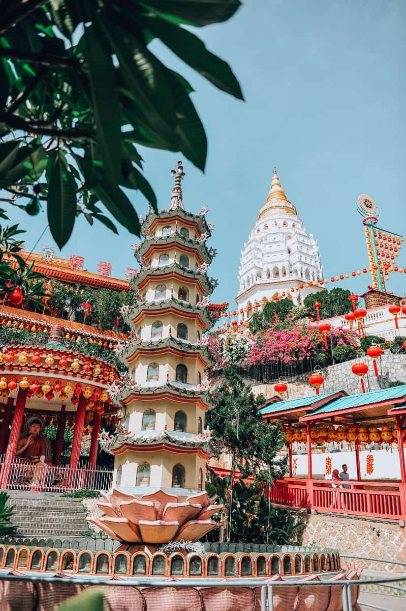 Ornate red and white temple facade.