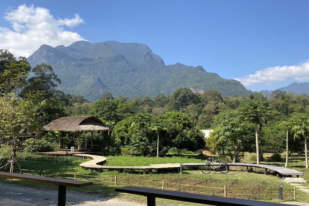 Beautiful green garden in a mountainous setting in Thailand