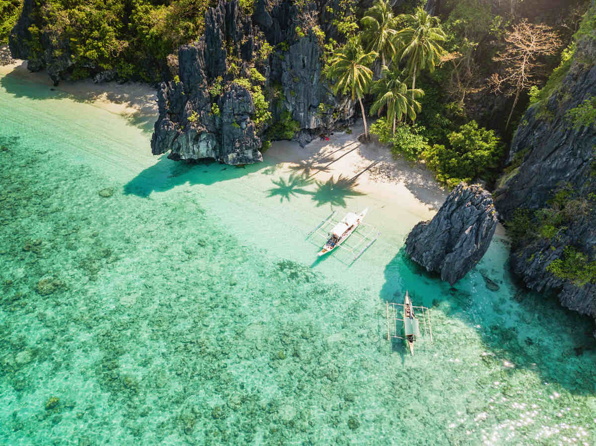 Secluded beach with turquoise water.