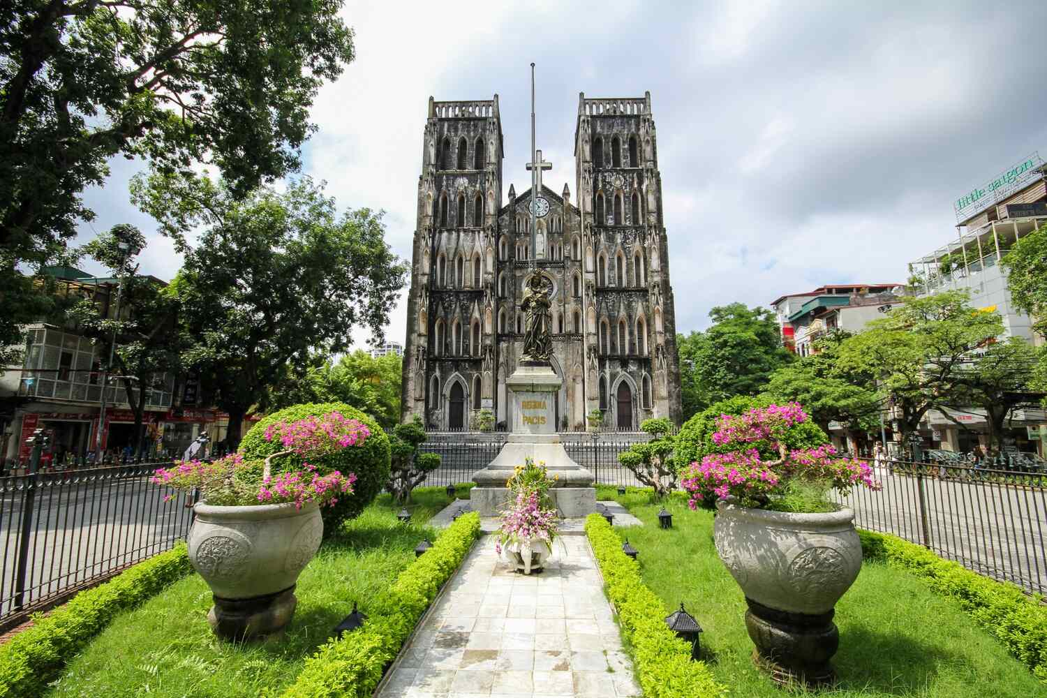 Historic European church with towering spires and intricate facade.