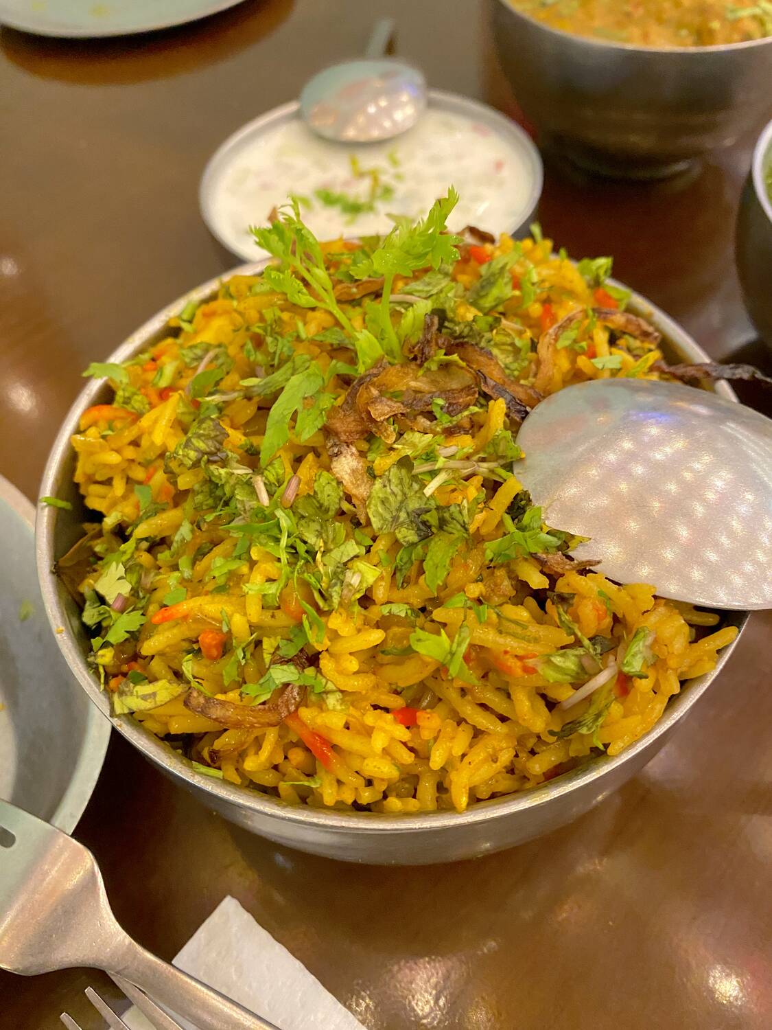 Biryani in a metal pot