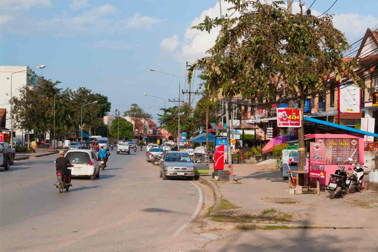 Busy intersection in the main tourist area in Krabi Thailand